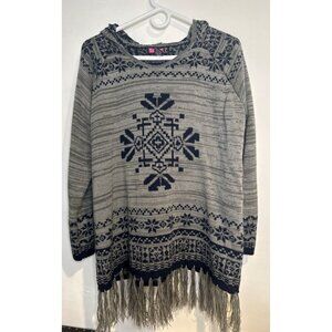 Women’s 1X Fringe Sweater Gray Boho Festival Aztec Retro Y2K Vintage Western